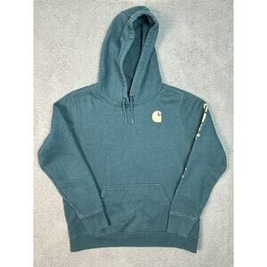 Carhartt Kids Youth Large 12-14 Hoodie Teal Relaxed Fit Logo Sweatshirt